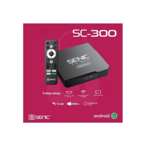 SENIC SC-300+ Smart TV BOX Android 14 16Gb/2Gb Ram 4K Ultra HD avec Abonnement 12 Mois